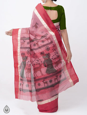Ethnic Light Pink Colored Festive Wear Linen Designer Saree