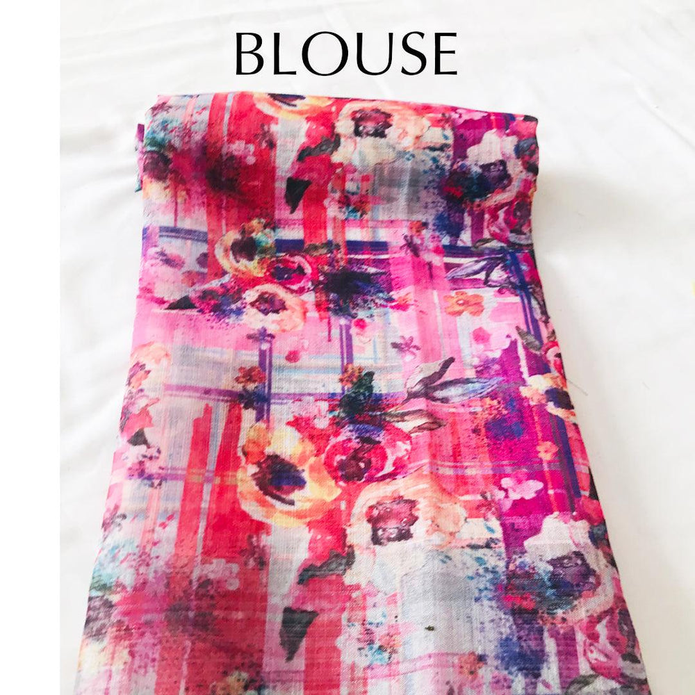 Ethnic Multi Colored Casual Wear Printed Pure Linen Saree - Ibis Fab