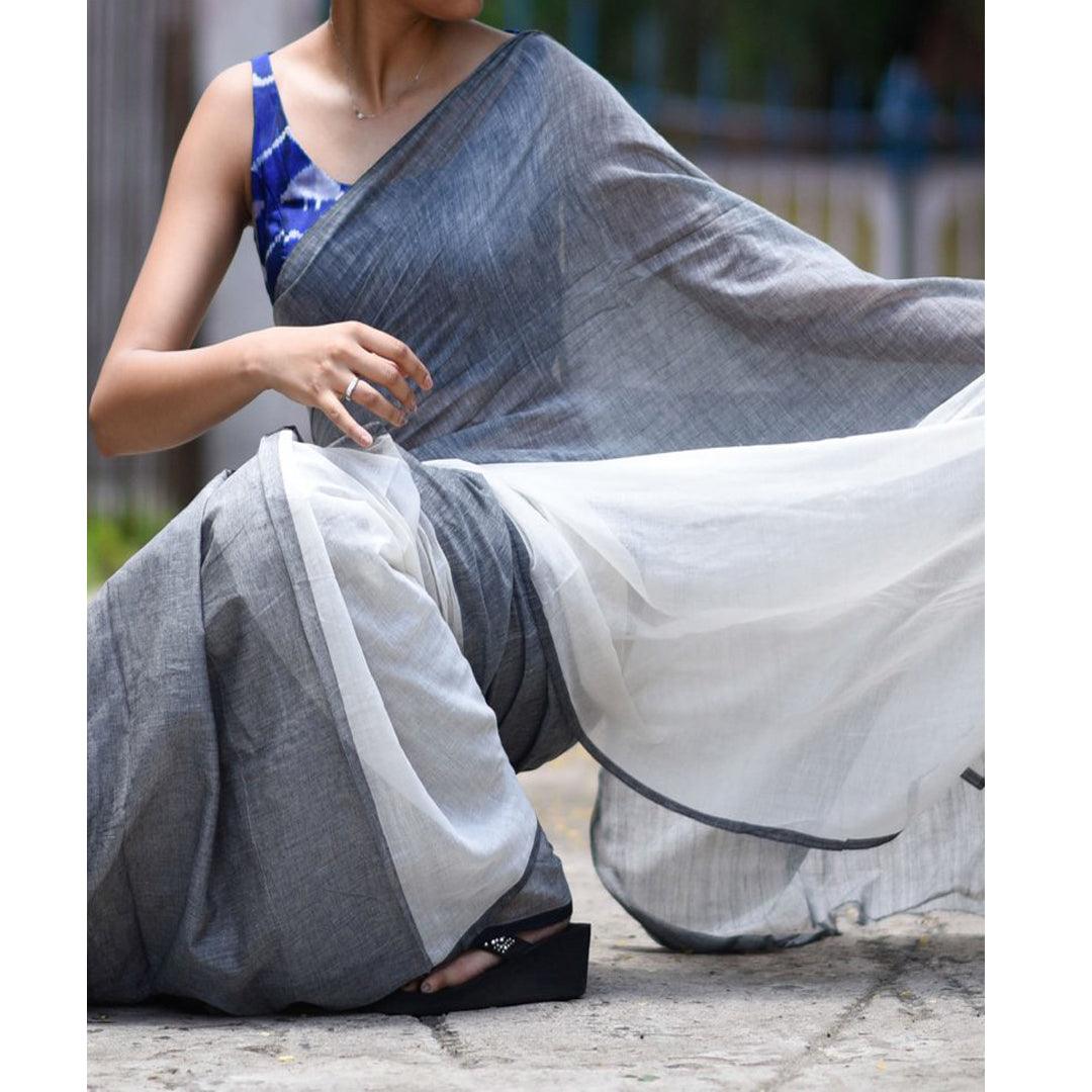 Exceptional Grey Colored Festive Wear Pure Linen Designer Saree - Ibis Fab