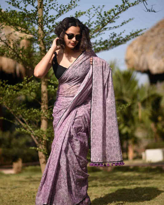 Exceptional Light Purple Colored Festive Wear Pure LInen Saree - Ibis Fab