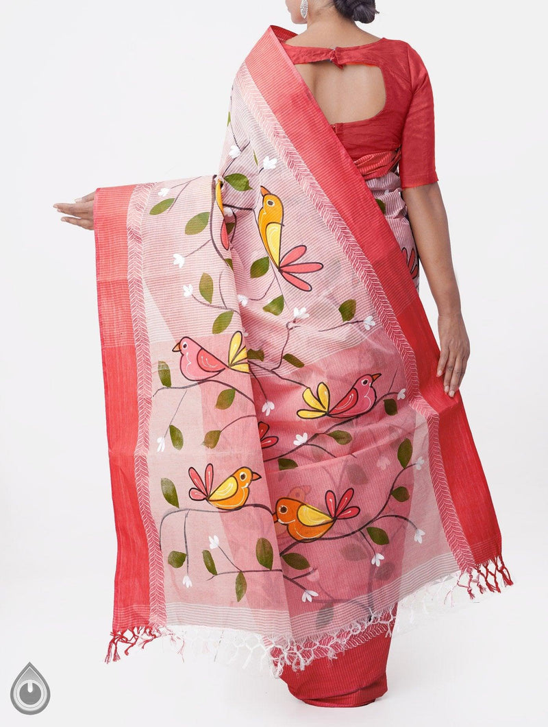 Exceptional Light Red Colored Festive Wear Linen Designer Saree - Ibis Fab