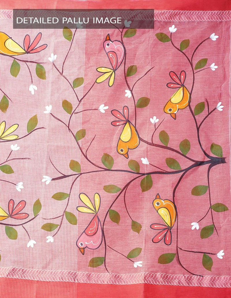 Exceptional Light Red Colored Festive Wear Linen Designer Saree - Ibis Fab