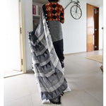 Exotic Grey And Black Colored Festive Wear Pure Linen Designer Saree - Ibis Fab