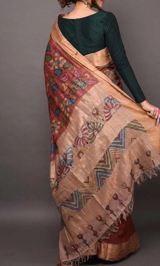 Eye-catching Brown Colored Wear Printed Linen Saree - Ibis Fab
