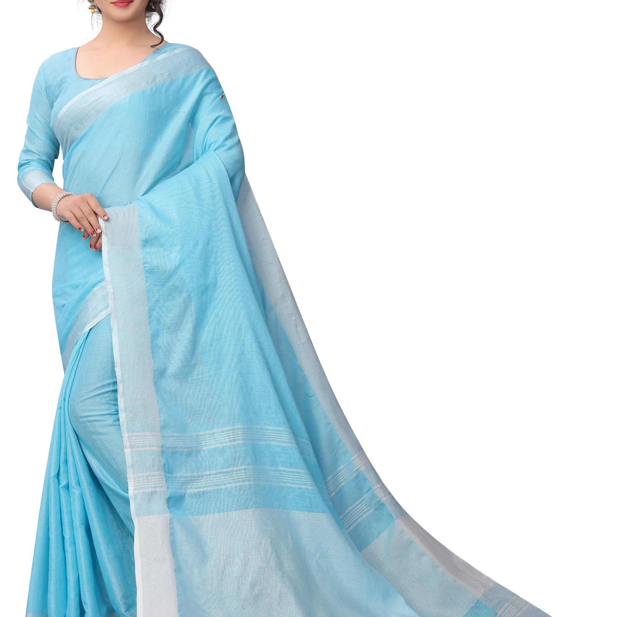Fab light blue Colored Festive Wear Cotton Silk Saree - Ibis Fab