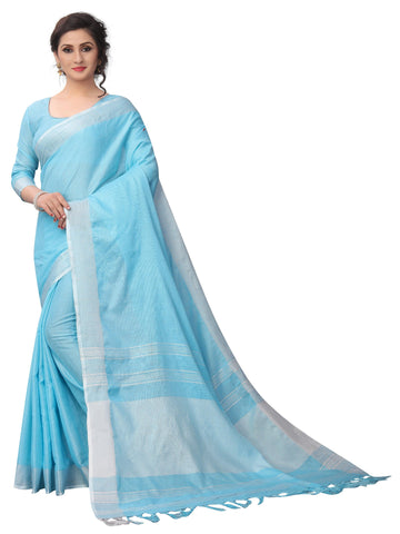 Fab light blue Colored Festive Wear Cotton Silk Saree