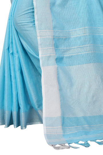 Fab light blue Colored Festive Wear Cotton Silk Saree