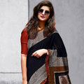 Fairy-tale Black Colored Party Wear Pure Linen Printed Saree