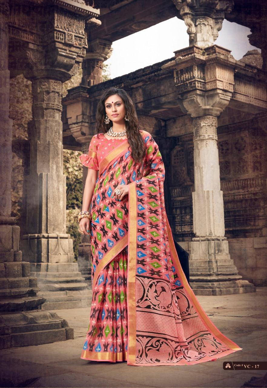 Fairy-tale Peach Colored PartyWear Pure Linen Saree - Ibis Fab