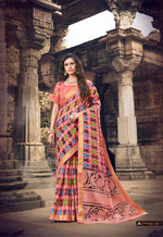 Fairy-tale Peach Colored PartyWear Pure Linen Saree - Ibis Fab