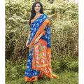 Fantastic Blue And Orange Party Wear Pure linen Printed Saree