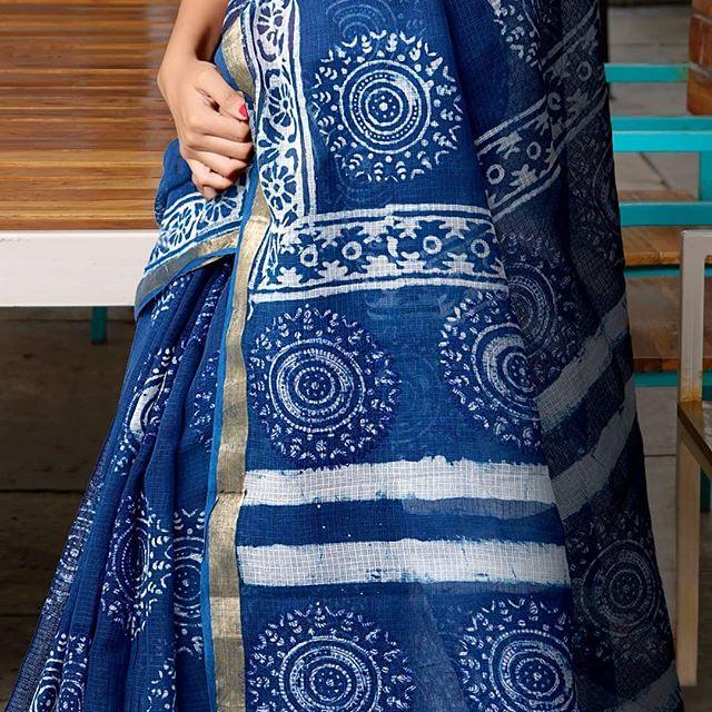 Fantastic Blue Colored Festive Printed Pure Linen Saree - Ibis Fab
