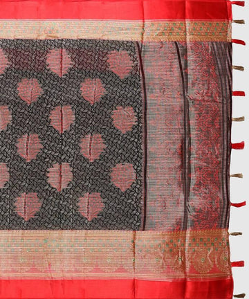 Fantastic Red And Copper Colored Party Wear Pure Linen Saree