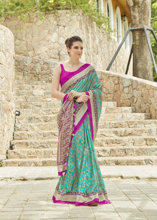 Fantastic Silk Green And Pink Colored Casual Printed Saree - Ibis Fab