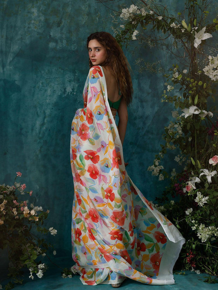 Fantastic White Pure Linen Designer Saree