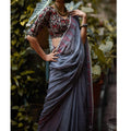 Flamboyant Blue  Colored Festive Wear Pure Linen Designer Saree