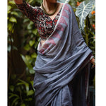 Flamboyant Blue Colored Festive Wear Pure Linen Designer Saree - Ibis Fab