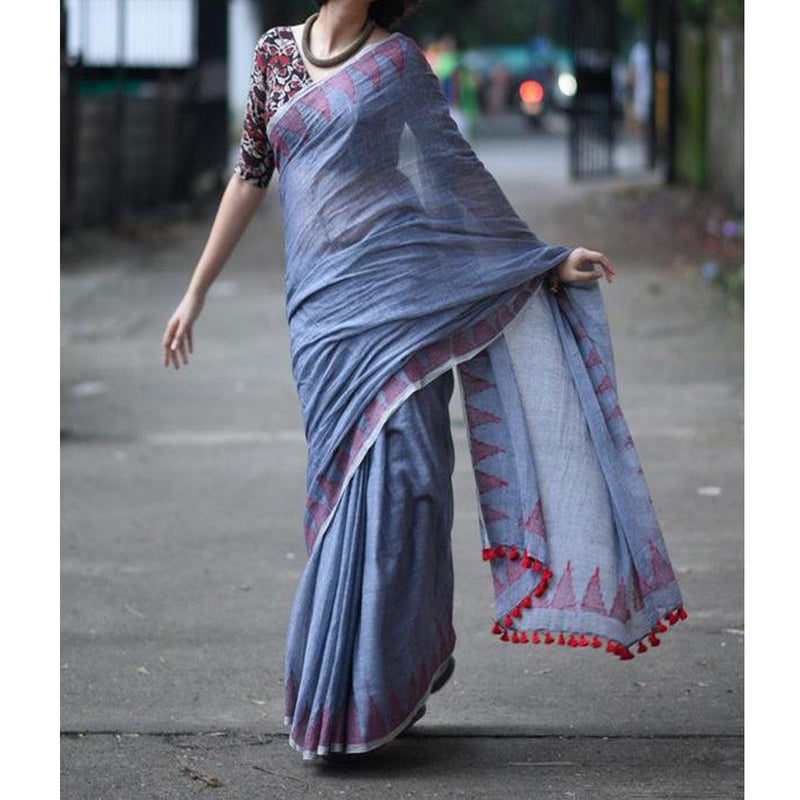 Flamboyant Blue Colored Festive Wear Pure Linen Designer Saree - Ibis Fab