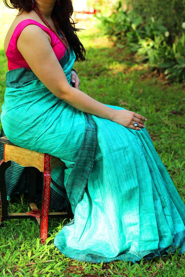 Flattering Light Blue Colored Printed Pure Linen Saree
