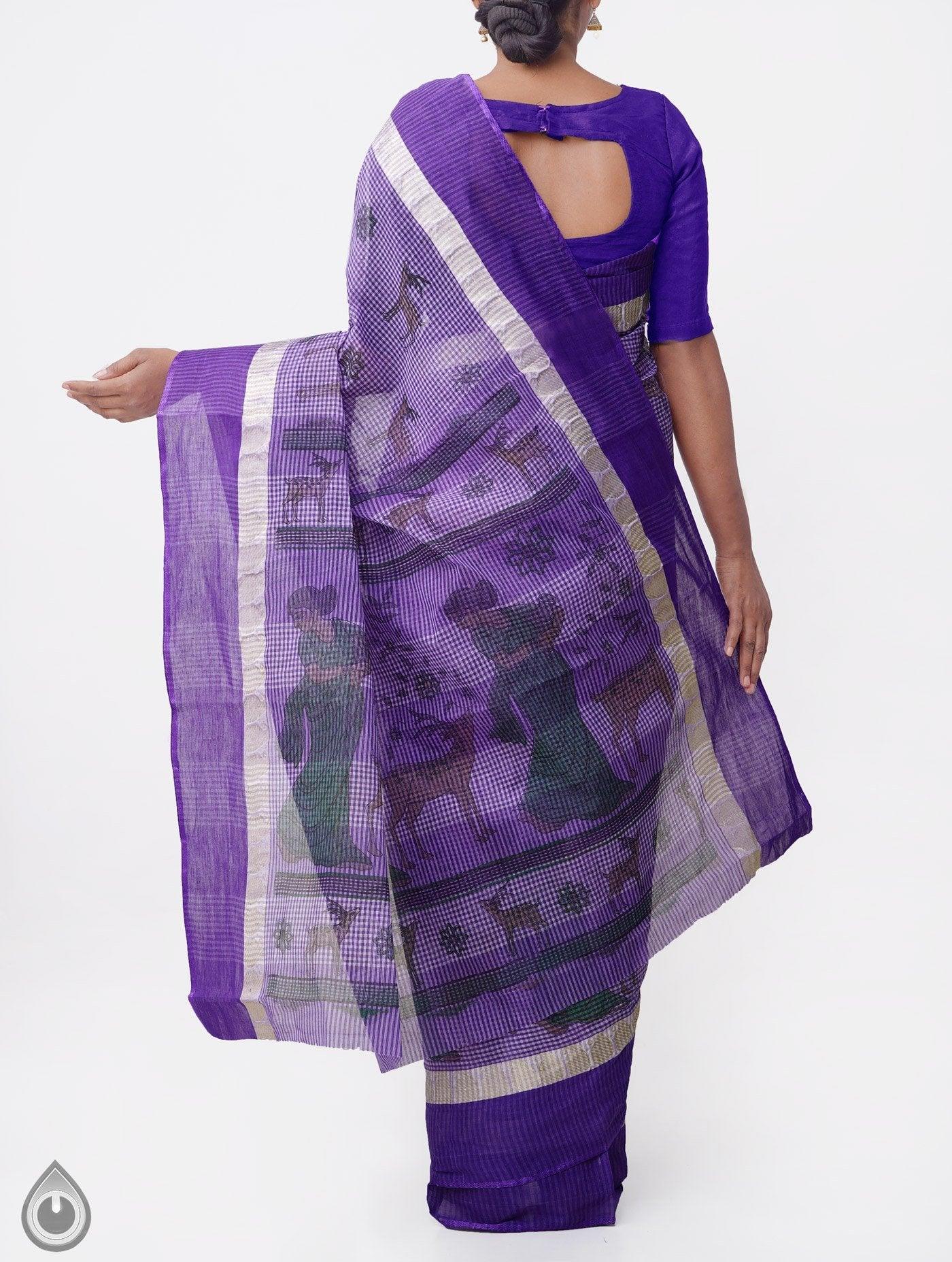 Flattering Purple Colored Festive Wear Linen Designer Saree - Ibis Fab