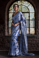 Flattering Purple Colored Festive Wear Printed Pure Linen Saree - Ibis Fab