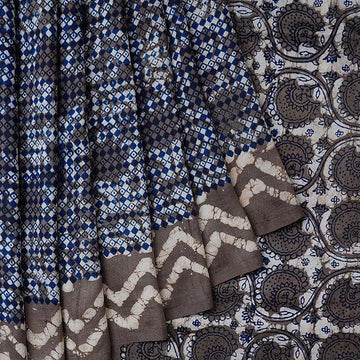 Flaunt Navy Blue  Colored Party Wear Pure Linen Printed Saree