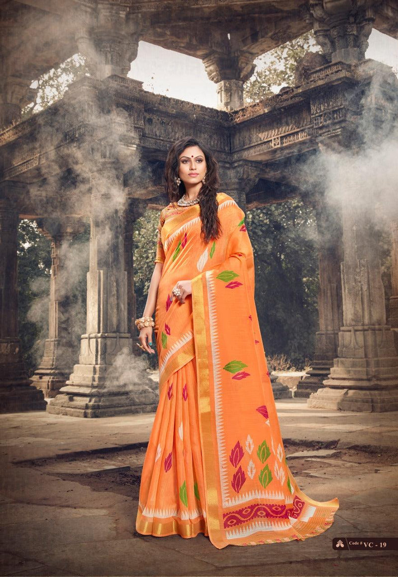 Flaunt Orange Colored PartyWear Pure Linen Saree - Ibis Fab