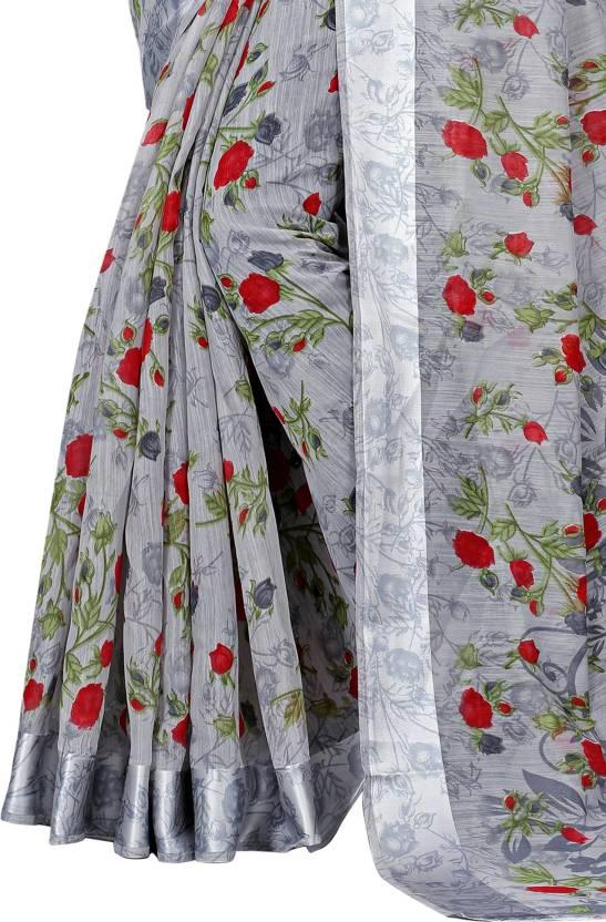 Floral Print Daily Wear Linen Saree