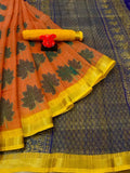 Gleaming Orange Colored Casual Printed Fancy Cotton Saree