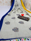 Gleaming Pure Linen White Colored Casual Printed Saree