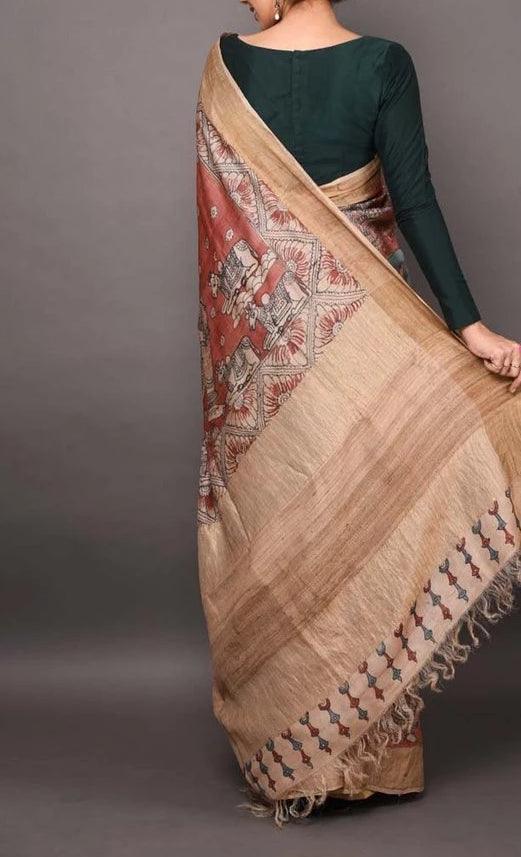 Gleaming Red Colored Casual Printed Linen Saree