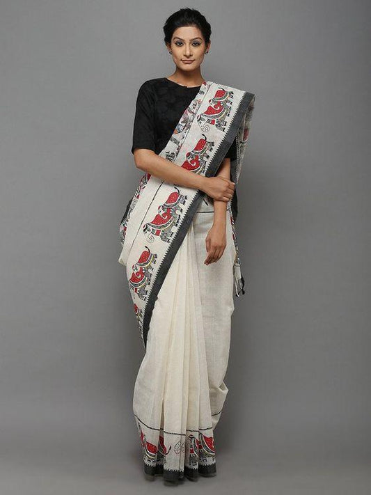 Gleaming White Colored Festive Wear Pure Linen Saree - Ibis Fab