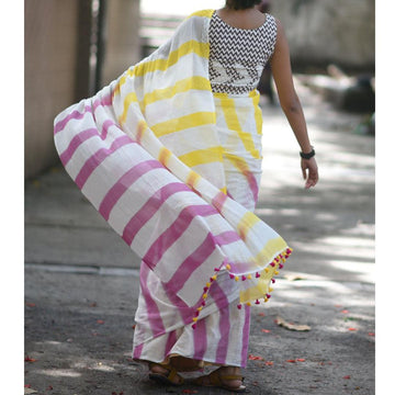 Glorious White Colored Festive Wear Pure Linen Designer Saree