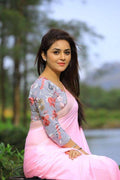 Glossy Light Pink Colored Casual Wear Linen Saree