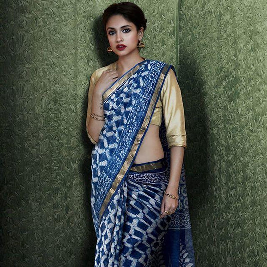 Glowing Blue Colored Festive Printed Pure Linen Saree - Ibis Fab