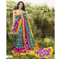 Glowing Dark Blue Colored  Party Wear Pure linen Printed Saree