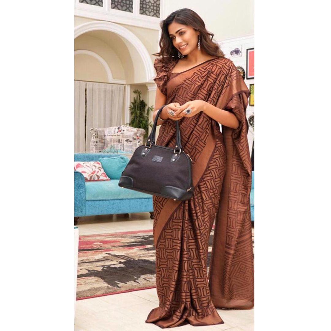 Gorgeous Brown Colour Printed Pure Linen Saree For Women - Ibis Fab