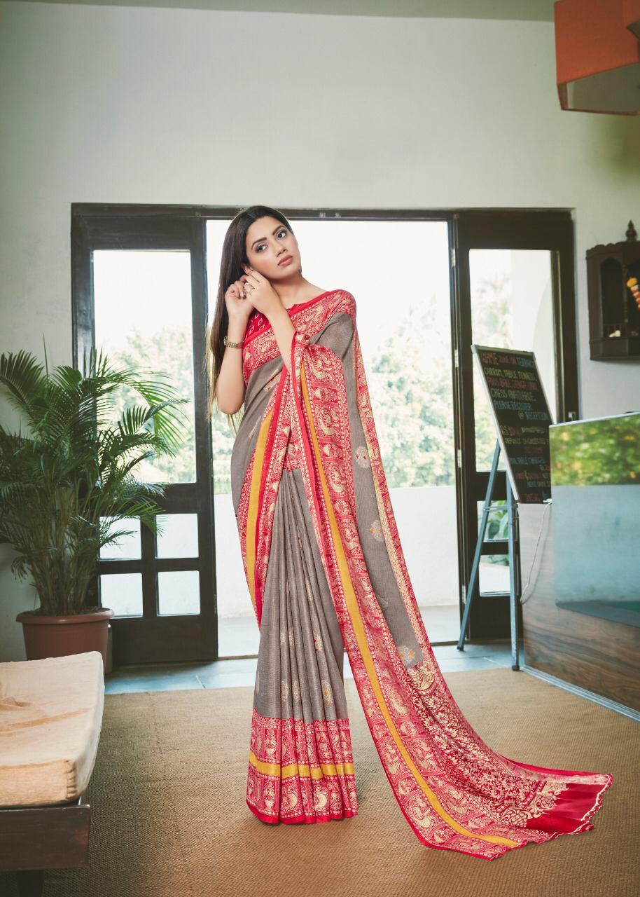 Gorgeous Grey Colored PartyWear Pure Linen Saree - Ibis Fab