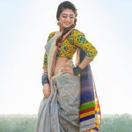 Gorgeous Light Grey Colour Printed Pure Linen Saree For Women - Ibis Fab