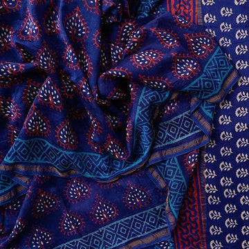 Gorgeous Night Blue Colored Pure Linen Printed  Saree