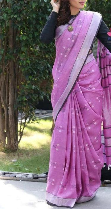 Gorgeous Purple Colored Casual Wear Printed Linen Saree