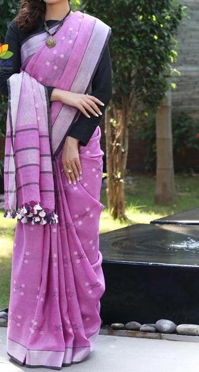 Gorgeous Purple Colored Casual Wear Printed Linen Saree - Ibis Fab