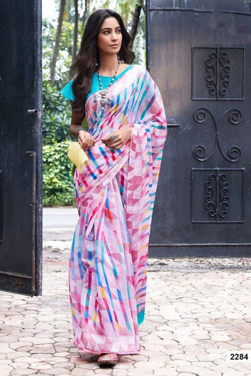 Graceful  Light Pink Colored  Festive Wear Printed  Pure Linen Saree