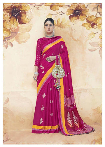 Graceful Linen jute Pink Colored Casual Printed Saree
