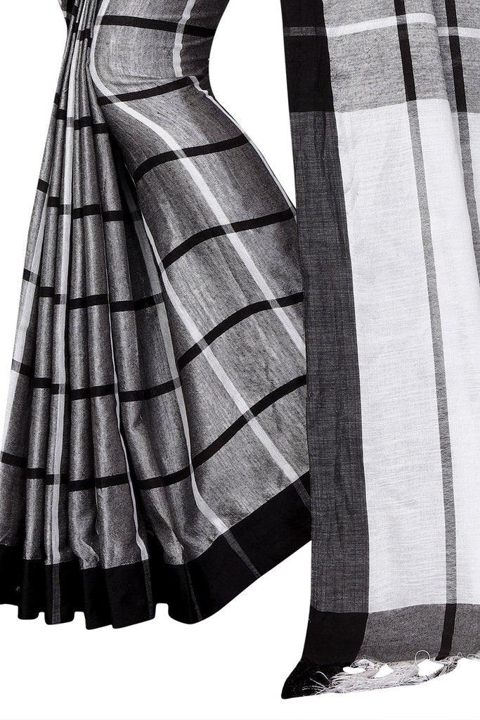 Grey Color Pure Linen Designer Saree - Ibis Fab