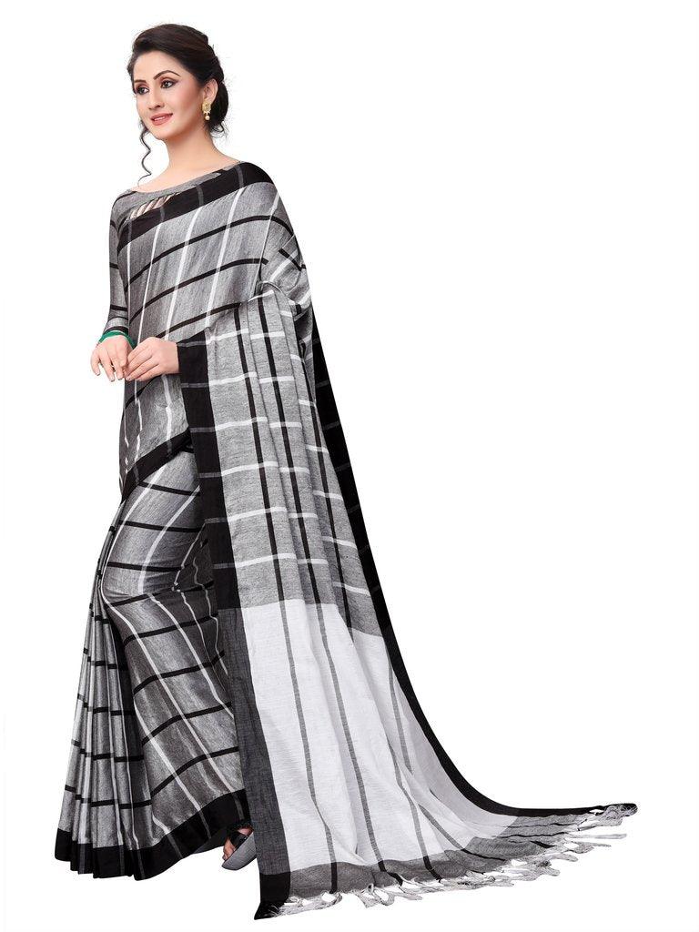 Grey Color Pure Linen Designer Saree - Ibis Fab