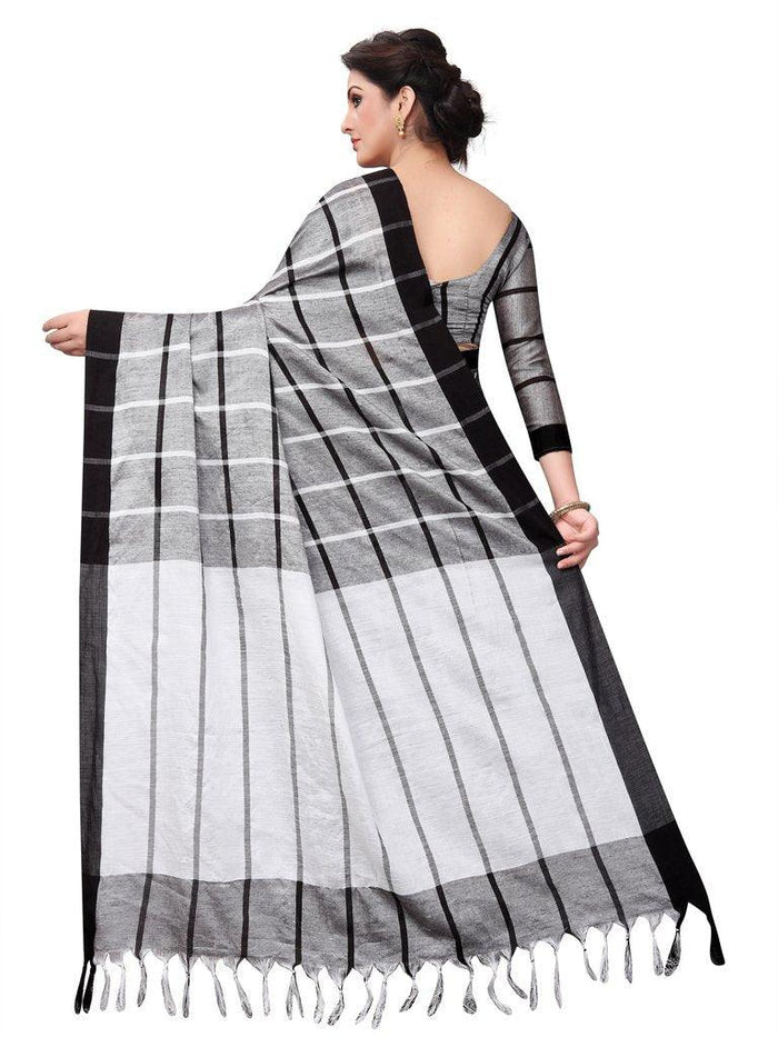 Grey Color Pure Linen Designer Saree