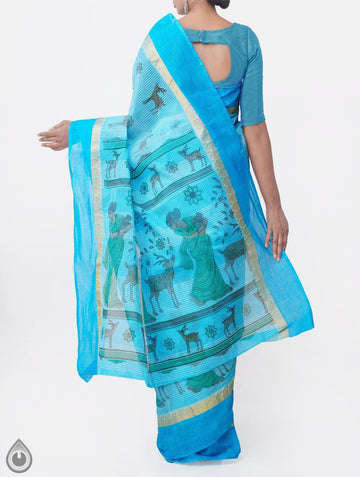 Groovy Sky Blue Colored Festive Wear Linen Designer Saree