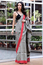 Hypnotic Grey Colored Festive Wear Printed Pure Linen Saree - Ibis Fab