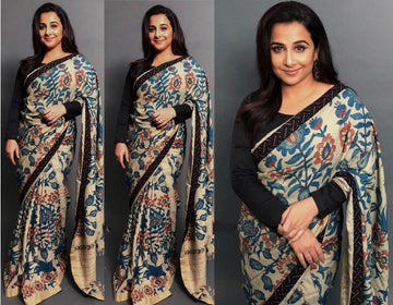 Hypnotic Multi coloreded Flowered Partywear Linen Designer Printed Saree